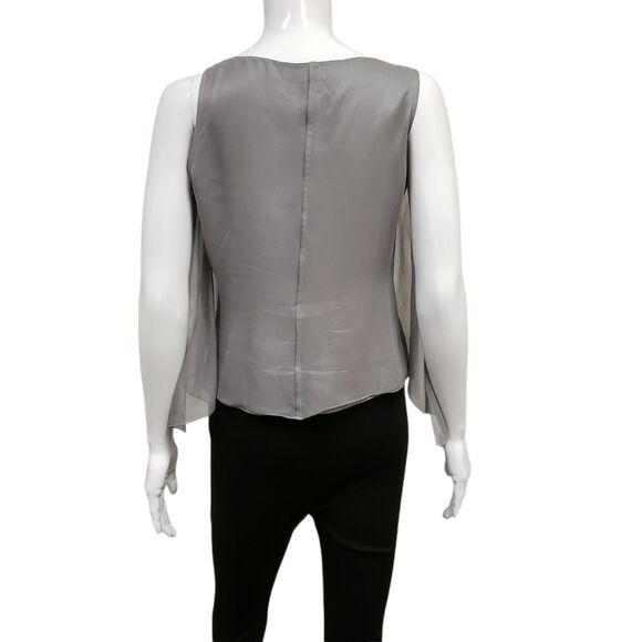 MORGANE LE FAY Gray 100% Silk Sleeveless Asymmetrical Top Blouse Vest Size XS - Picture 2 of 10
